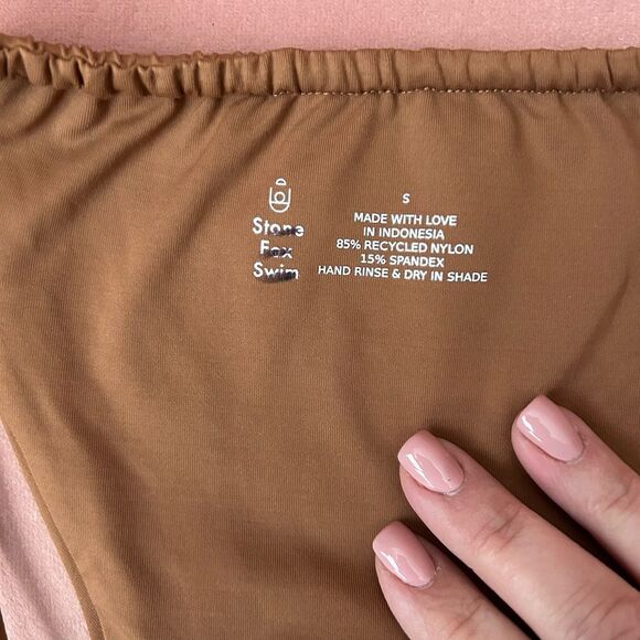 Stone Fox Swim River Rawhide Solid Color Brown Cheeky Bikini Bottom Size Small - Picture 9 of 9
